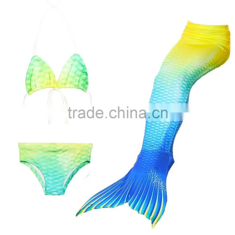 Swimmable Mermaid Tail Costume Swimsuit for Girls Kid Swimming with Bathing Bikini Set
