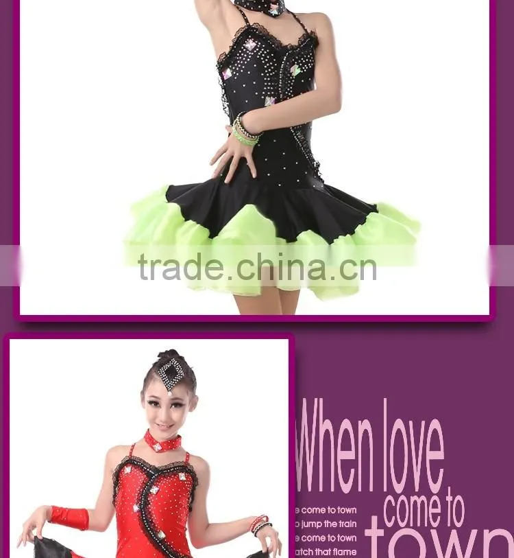 Kids Low Back Sexy Harness Dress Children Girl Ballroom Performance Latin Dance Dress