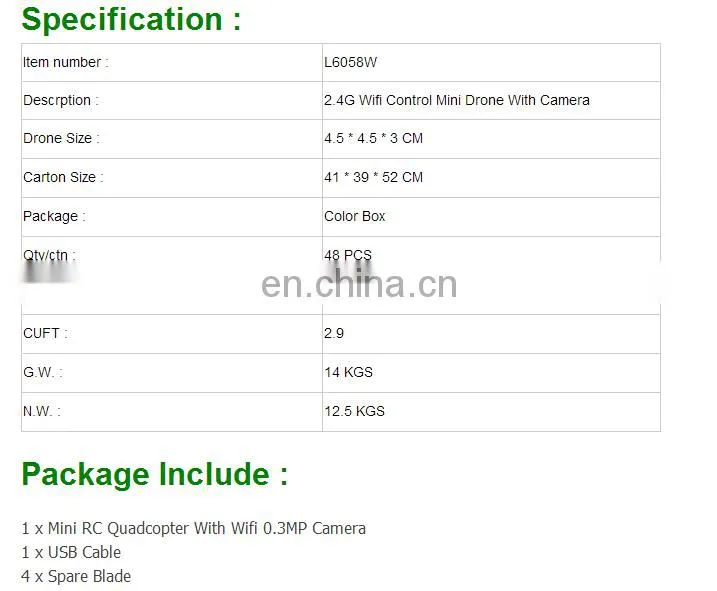 L6058W New Product 2.4G 4CH 6-Axis Wifi Control RC Quadcopter With Light Mini Drone With Camera For Sale