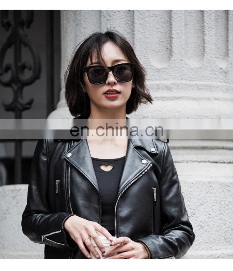 New Design High Quality Custom Sheep Leaher Jacket Black Women Soft Shell Jacket