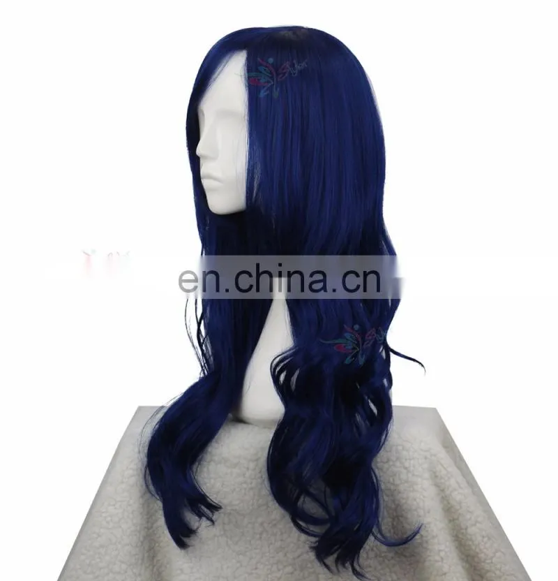 Styler Brand high quality fashion costumes with long dark blue cosplay wig
