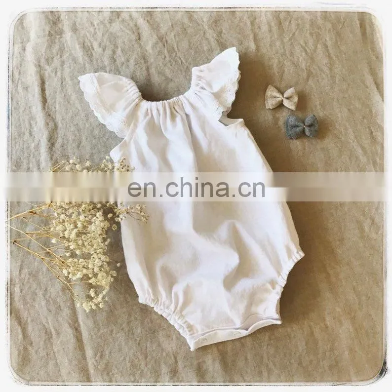 Wholesale Baby Fashion Cotton Clothes Baby Girls Princess Lace Ruffle Sleeve Linen Romper