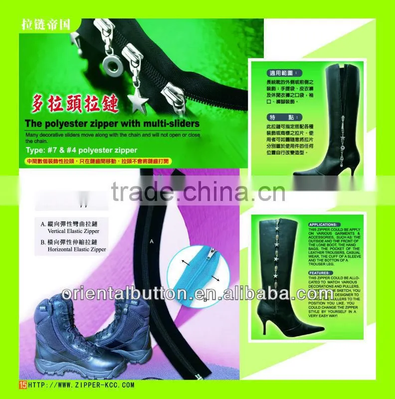 Close end polyester zipper with multi sliders
