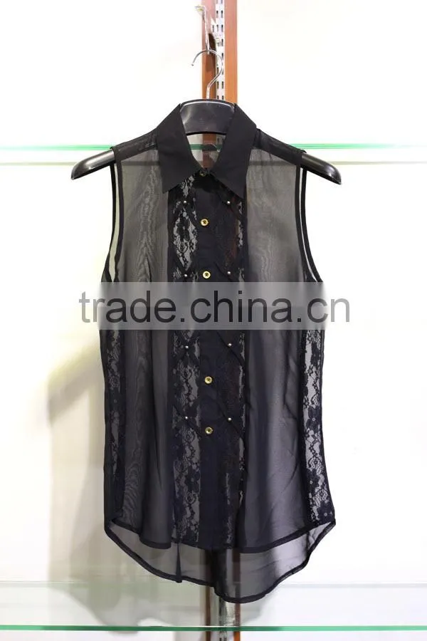 lace crisscross chiffon tops for lady