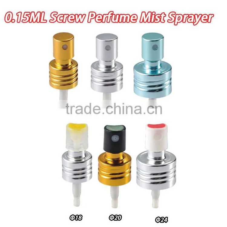 0.15CC Dosage 18mm 20mm 24mm Hot sale non spill Aluminum Perfume Screw Mist sprayer for bottle