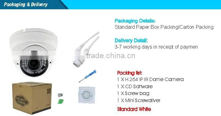 1/2.8" H.264 Dome Camera HD IP P2P Color Outside Adjust Varifocal IR CCTV Camera