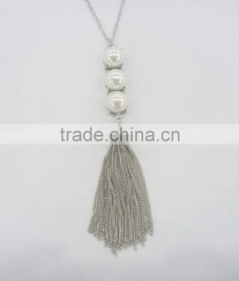 FASHION BIG PEARLS BEADS PENDANT CHAIN TASSEL NECKLACE EARRING SET