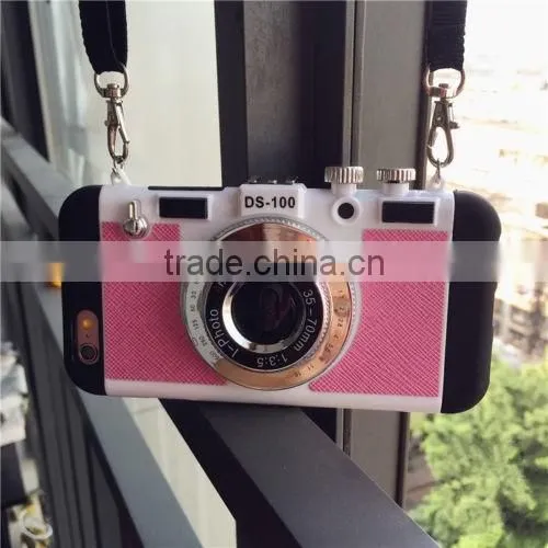 For iPhone 6S/6SPlus Fashion design 3 in 1 Creative Silicone Camera Back Case Cover With Strap pink