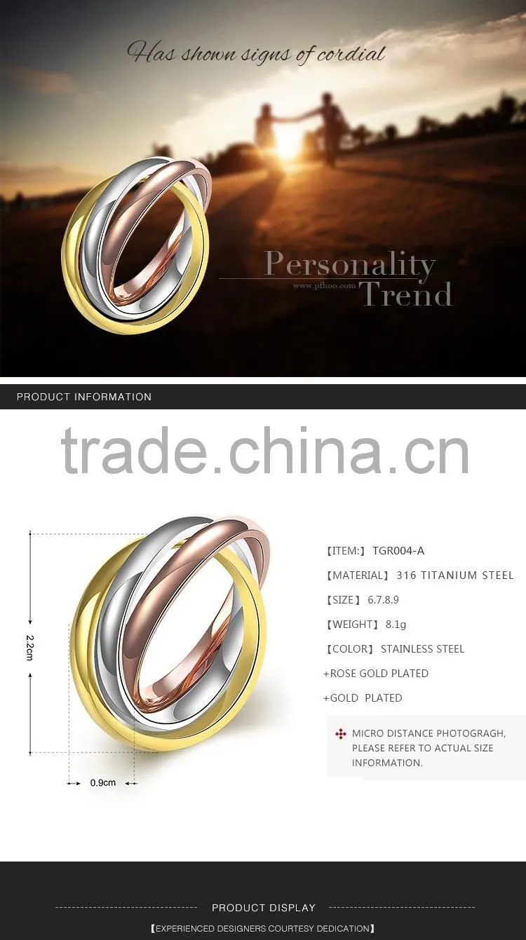 unique steel ring gold/rose gold/white gold stainless steel rings 316L