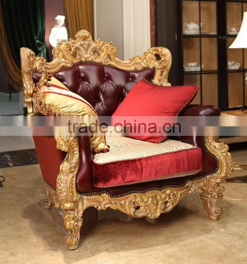 Luxury royal palace design living room furniture set Beech wood living room sofa set