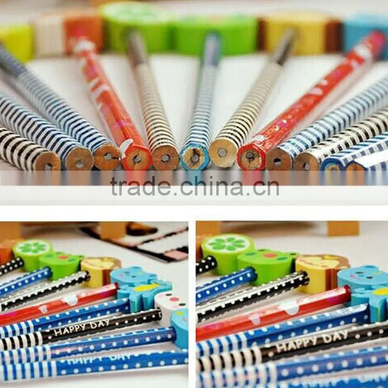 7" HB plastic mantle Wooden Pencil With cartoon Rubber Custom Logo