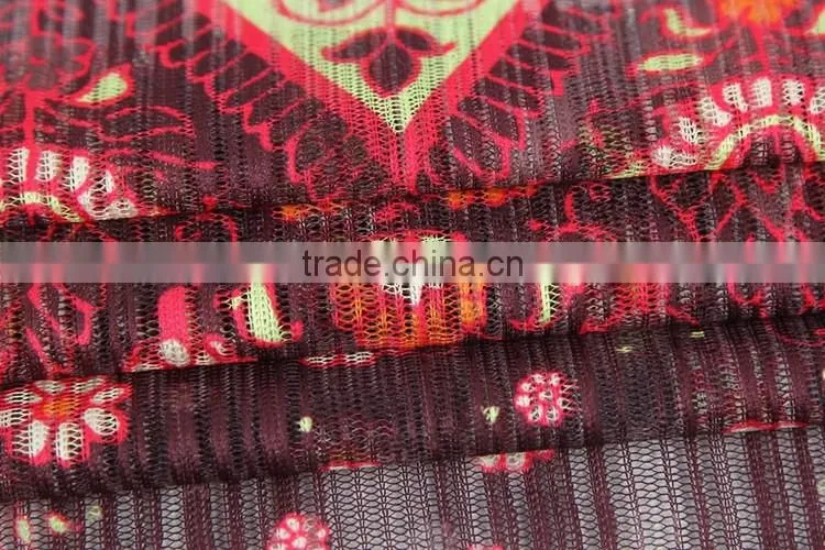 Bulk top quality 100%polyerster print fluorescent yellow lace fabric