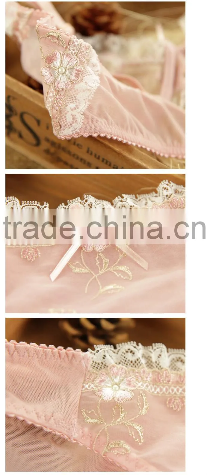 Pink Color No padding Sexy Wire Bra Set