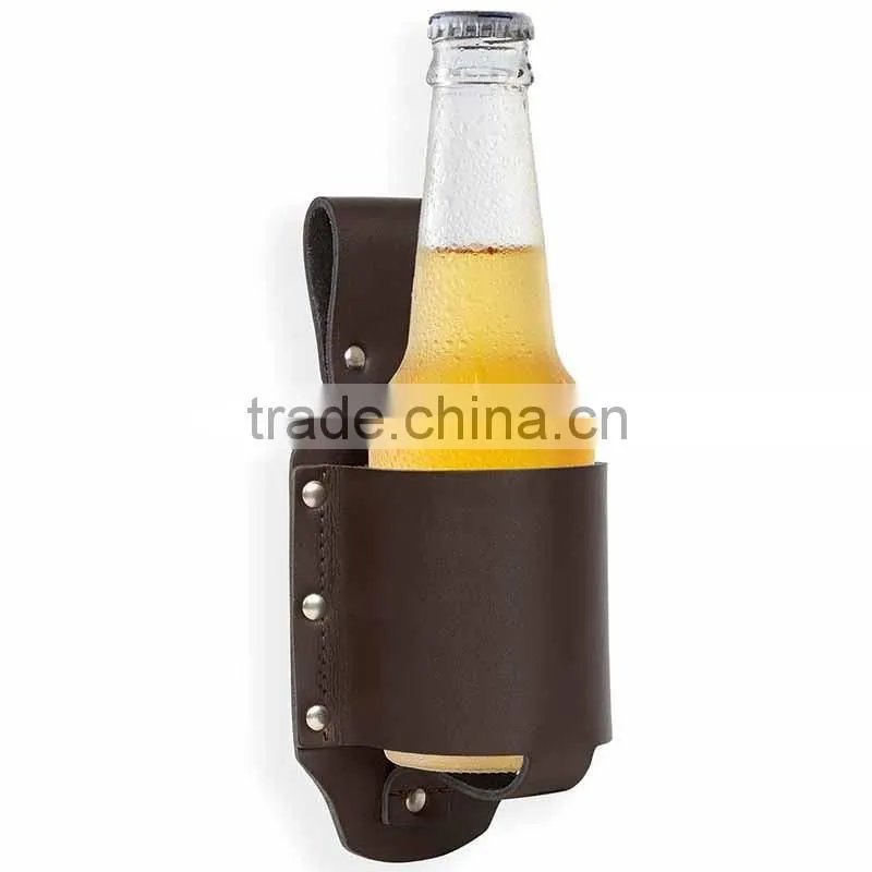 Hot top grade genuine leather beer holster fits beer can