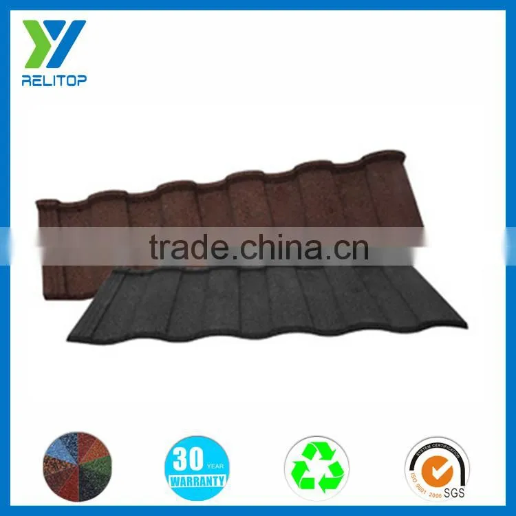 Building construction material decorative stone coated metal roofing tile