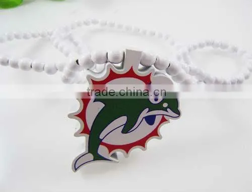 Wooden Miami Dolphins Pendant Piece 36" Bead Chain Good Wood Style