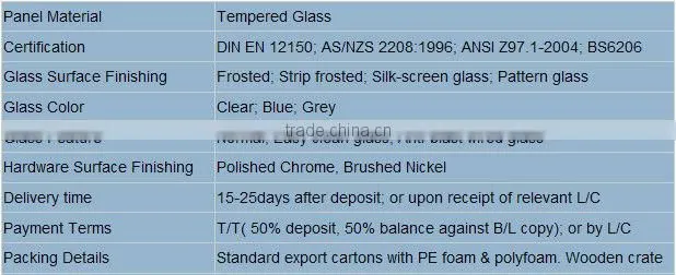 304 stainless steel Golden chrome Luxury Square Hinge Glass Shower Screens&Bath Shower Screens Glass(KD3301)