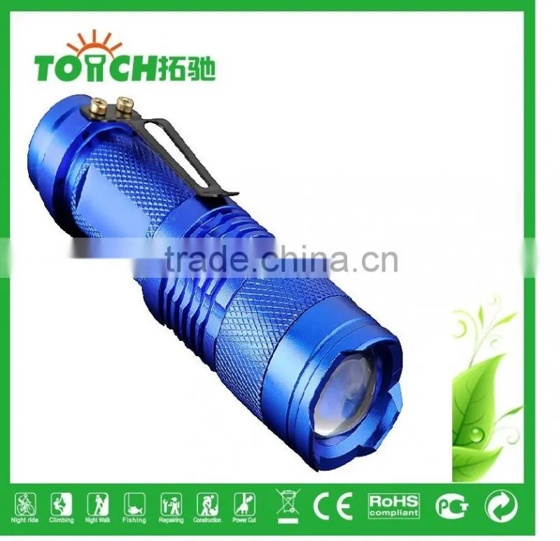 high-quality Mini blue Brand 200LM Waterproof LED Flashlight 3 Modes Zoomable LED Torch penlight for hiking
