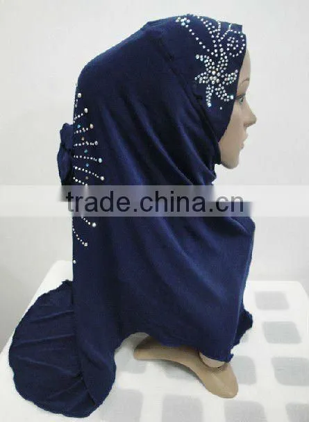 H118 latest rhinestone hijab with flower on back