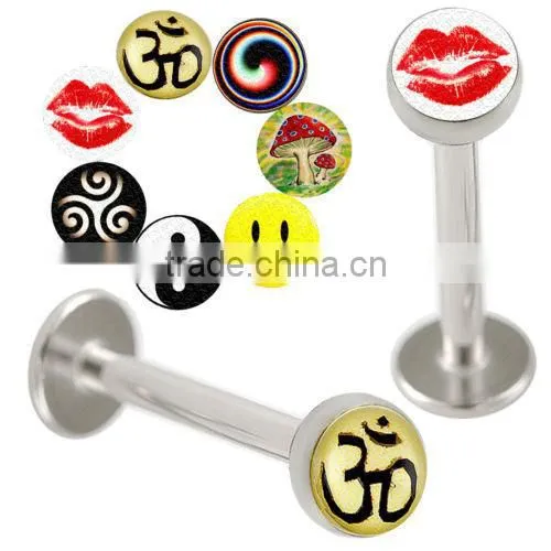 316L Surgical Steel Labret With Leaf Logos