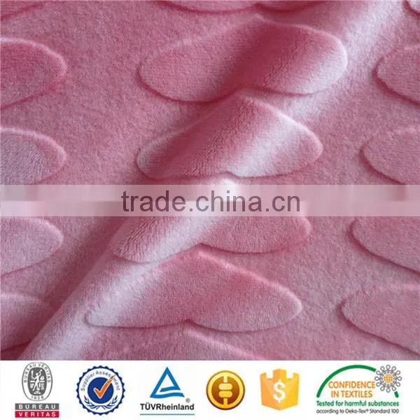 chine supplier polyester pink color heart pattern burnout polyester spandex velboa fabric