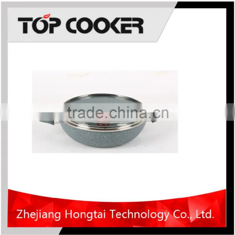 Forged aluminum chinese marble coating wok pan with lid