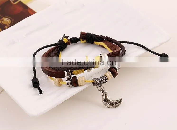 moon multilayers cheap teen leather cuff bracelet