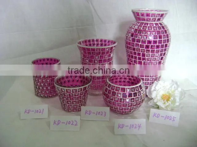 mosaic glass vase and candle holder with Electroplating patern