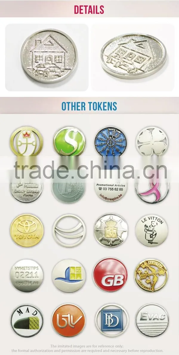 China Supplier custom embossed cut out logo trolley metal caddy coin