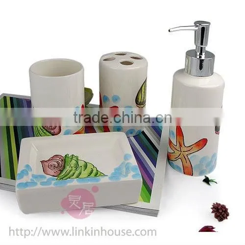 4pcs sea shell decal ceramic bath set