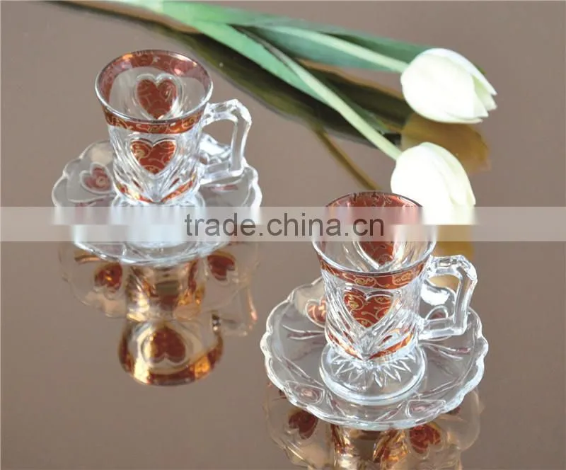 printed decal tea coffee small glass cup and saucer