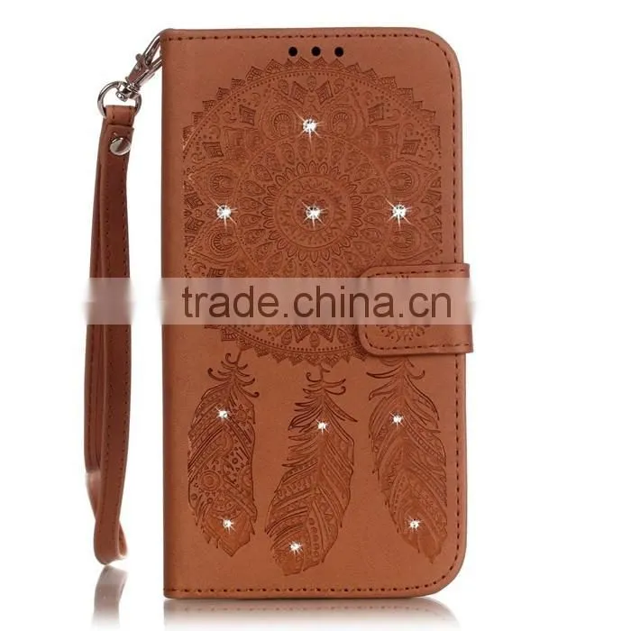 Luxury Embossed Leather Case for iPhone SE with Diamonds