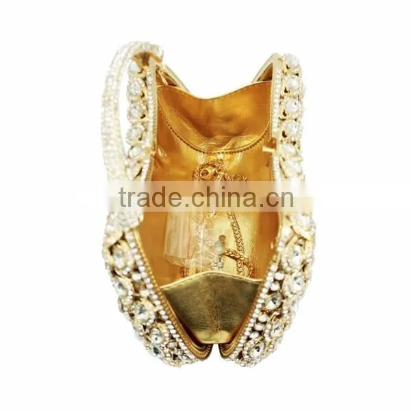 hard top handle gold rhinestone evening clutch bags crystal evening purse stone party handbag purse (8760A-GS)