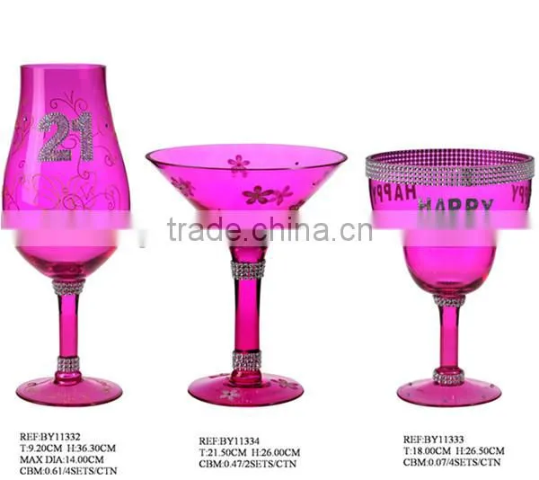 colorful pink gift glass for birthday gift party glass