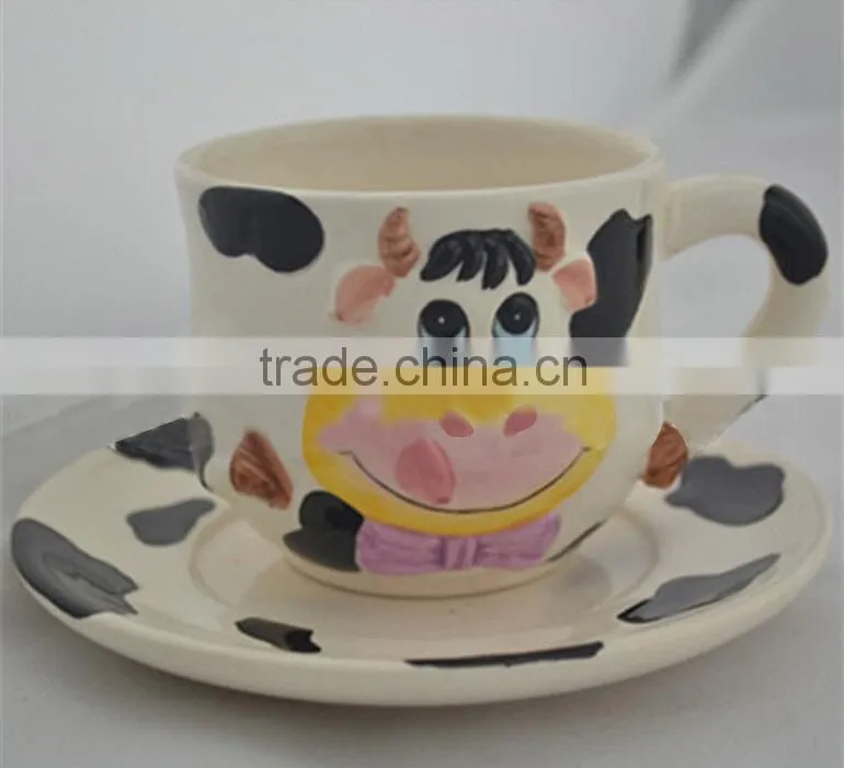 Cheap emboss ceramic milk mug with saucer wholesale