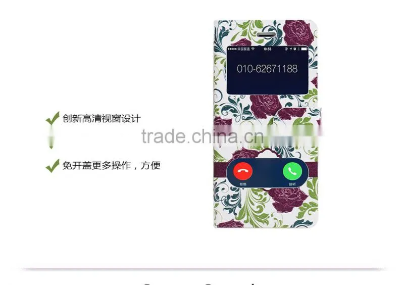 Double window Flower PU leather flip case for iphone 6,mobile phone case