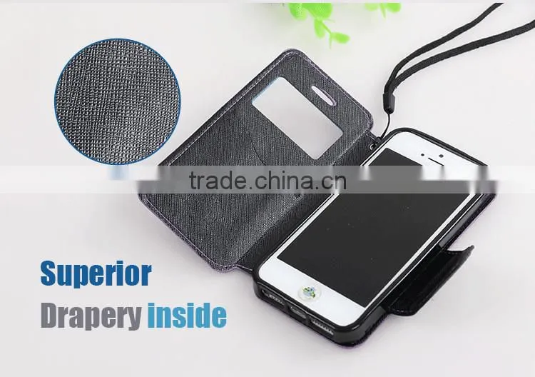 LZB Fashion contrast color series view windows smart leather flip case for Apple iphone 5G