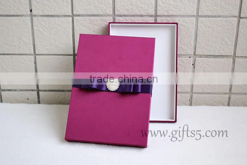 Elegant Burgundy wedding invitation boxes with pearl