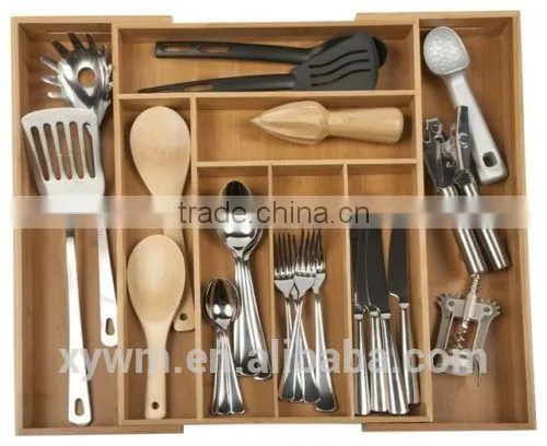 BAMBOO WOODEN EXTENDING CUTLERY TRAY ORGANISER EXPANDABLE DRAWER