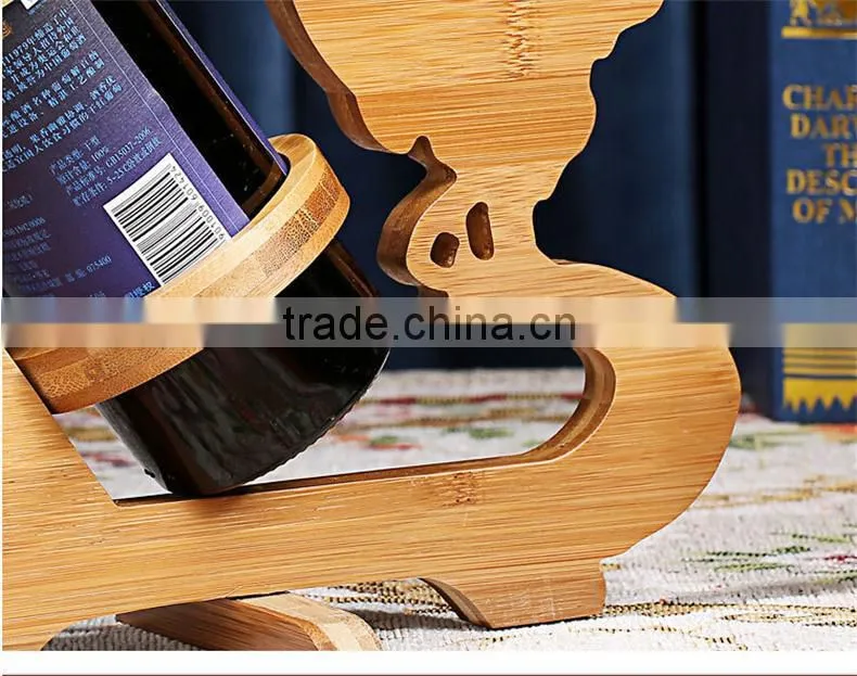 WR003/100% bamboo Material Hot Sale Rooster Shaped Folding Bamboo Wine Rack