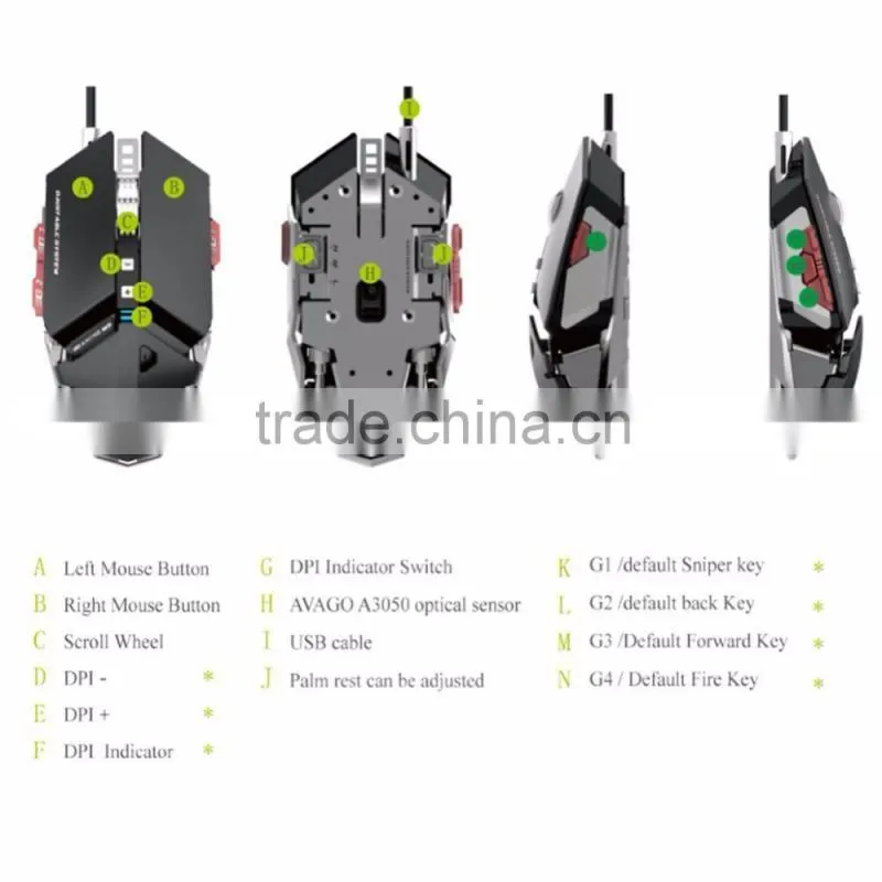 LUOM G50 Gaming Mouse 4000 DPI 10 Buttons Optical Wired Professional Mechanical Game Mouse