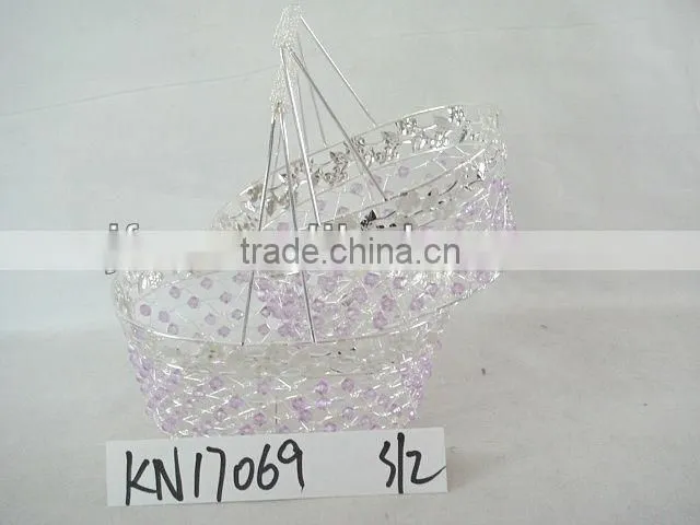 Beautiful handmade oval pink pearl wire basket