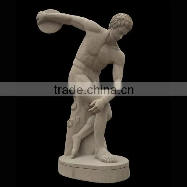 Hand Carved Natural Stone Statue of Discobolus