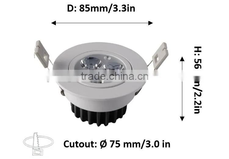 3x1 led downlight / White bedrooms classic ceiling lights / LED downlight 3w for bedroom