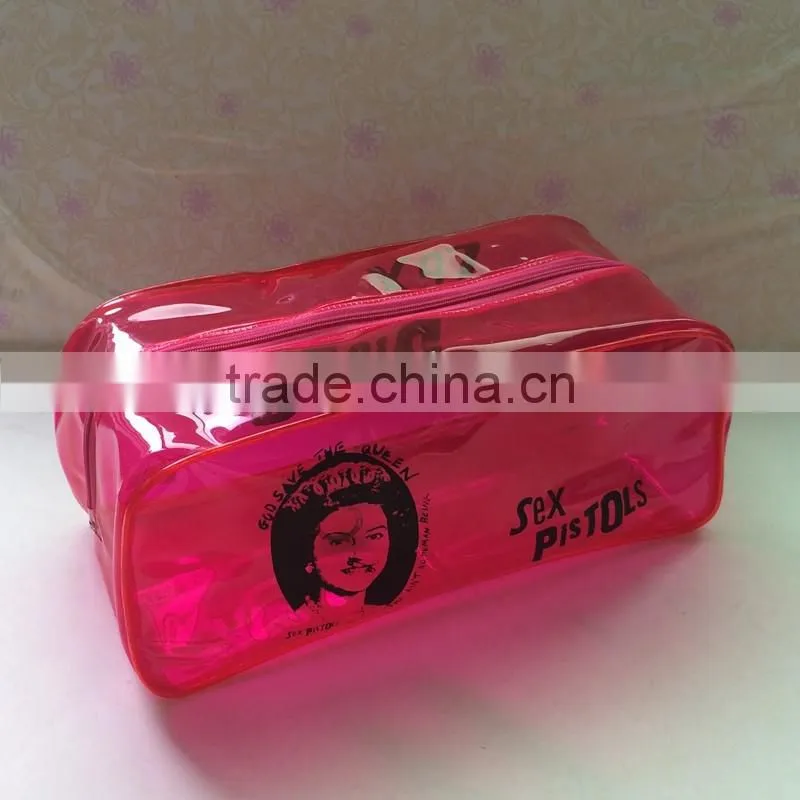 wholesale fuschia printed pvc pouch with zipper