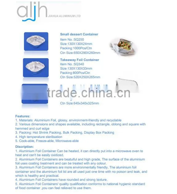 Disposable rectangle aluminium foil baking pan,/oblong aluminium food pan