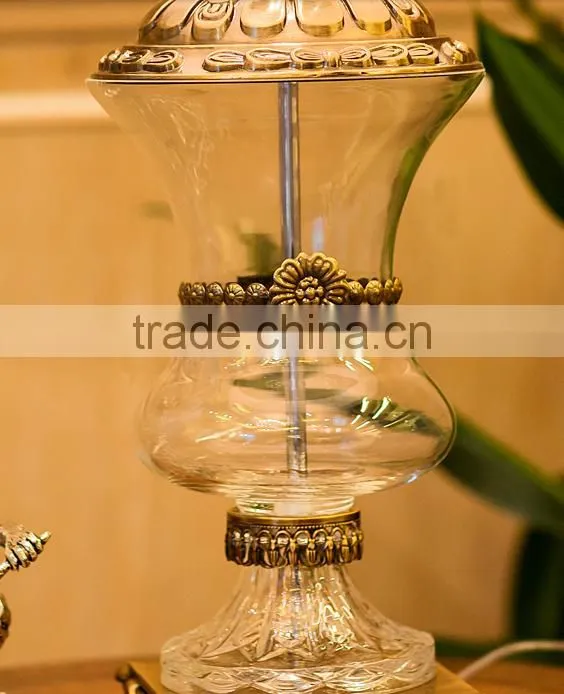Vase design crystal body metal bottom table lamp with lampshade