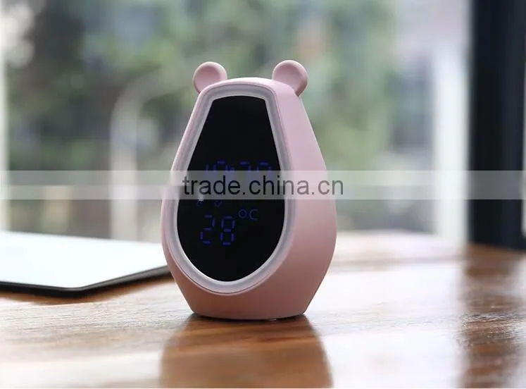 Simple Fashion Multi-functional Cute Bear Desk Clock With Mirror/LED Back Light/Bluetooth Speaker/Temperature Digital Clock