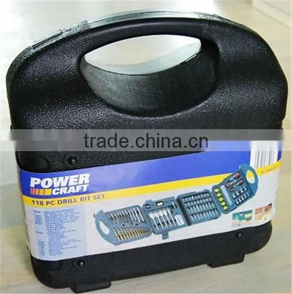 118PCS Metric & SAE Drills & Bits Set(HSS twist drill bits/masonry drill bits/wood working drill)