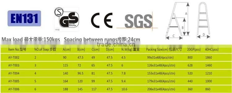 2015 hot sell Aluminum household steel ladder